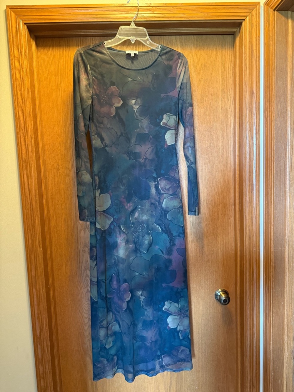 Floral Long Sleeve Maxi Dress in Blue and Purple